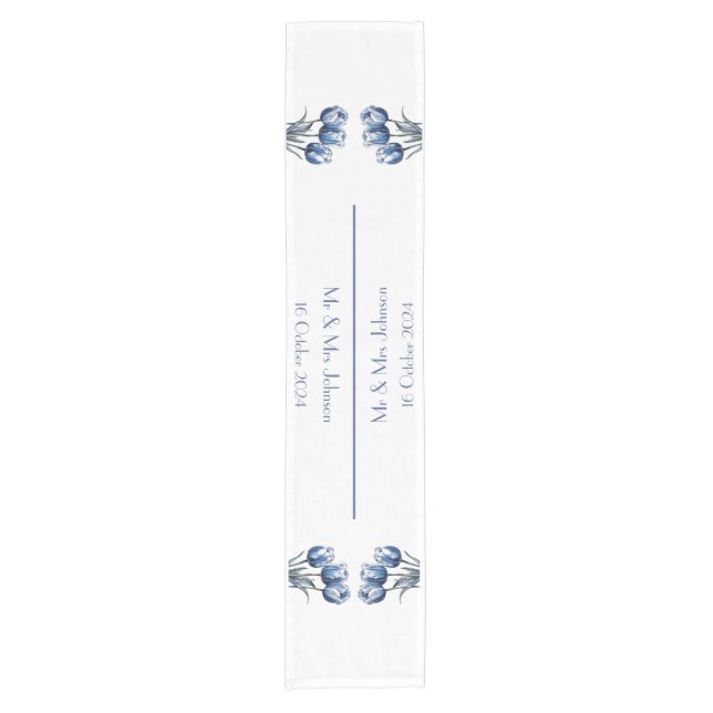 Chemin De Table Court Tulipes en bleu Delft (Devant)