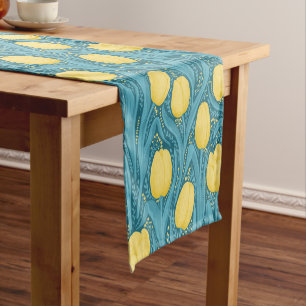 Chemin De Table Court Tulipes en bleu et jaune