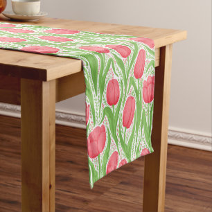 Chemin De Table Court Tulipes en rouge et vert