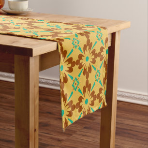 Chemin De Table Court Turqouise Brown Et Jaune Motif Carrelage Espagnol
