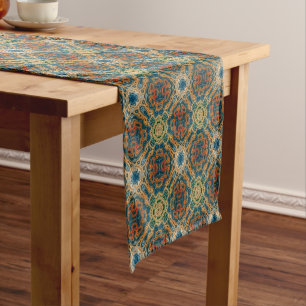Chemin De Table Court Turquoise Bleu Orange Jaune Vert Hip Bohème Art