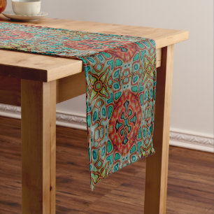 Chemin De Table Court Turquoise Bleu Orange Rouge Vert Bohème Bali Art