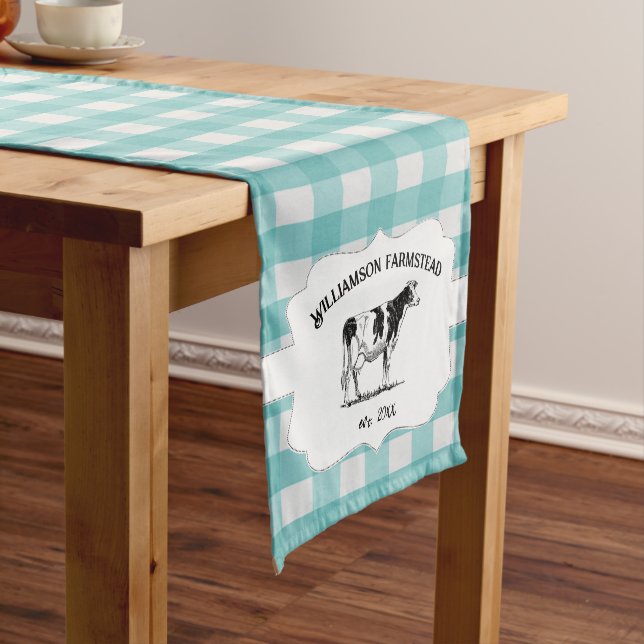 Chemin De Table Court Turquoise Buffalo Plaid Farm Cow Short Table Runne (In Situ)
