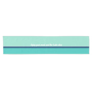 Chemin De Table Court Turquoise marine blanc rayé texte personnalisé côt