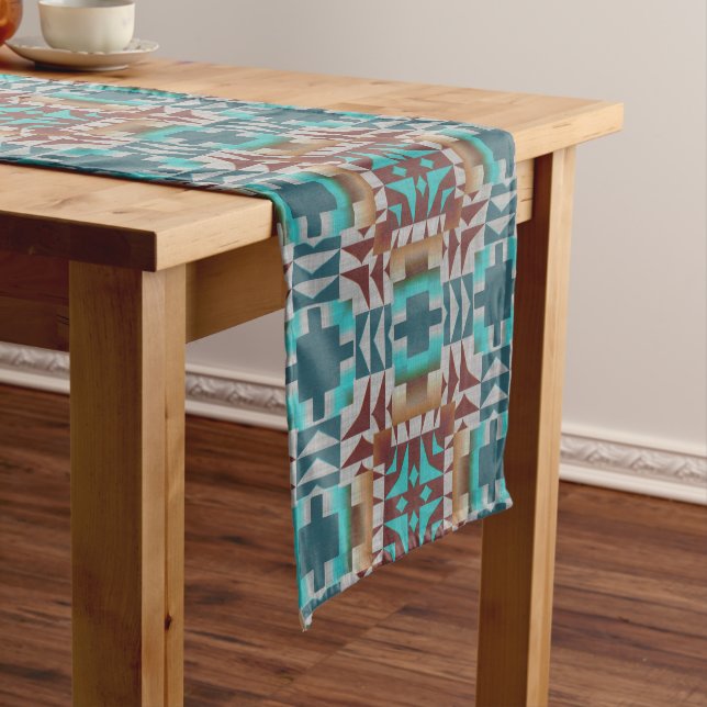 Chemin De Table Court Turquoise Sarcelle Bleu Rouge Foncé Marron Gris Ar (In Situ)