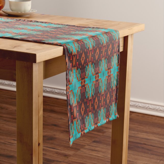 Chemin De Table Court Turquoise Sarcelle Orange Rouge Look Éclectique Et (In Situ)