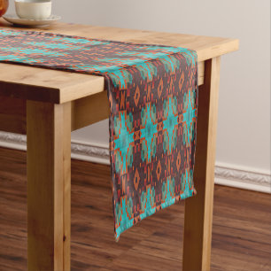 Chemin De Table Court Turquoise Turquoise Orange Rouge Eclectique Ethniq