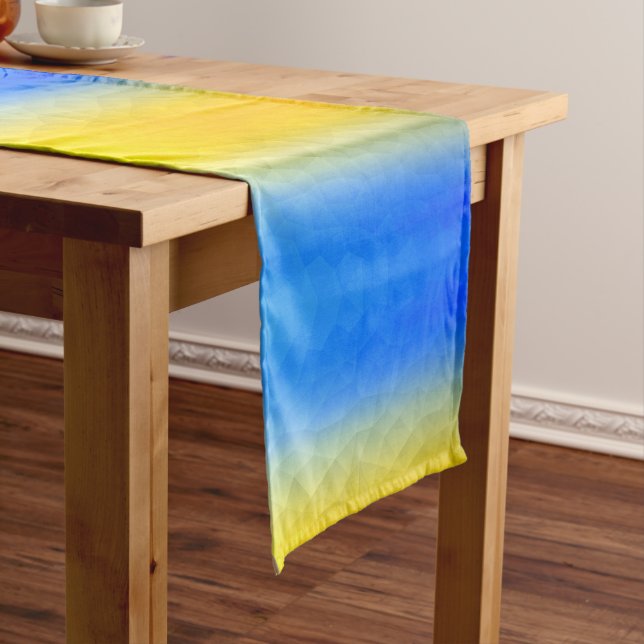 Chemin De Table Court Ukraine yellow blue geometric mesh pattern (In Situ)