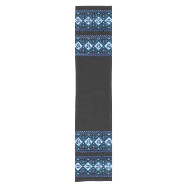 Chemin De Table Court Ukrainian traditional vushuvanka folk pattern blue (Devant)
