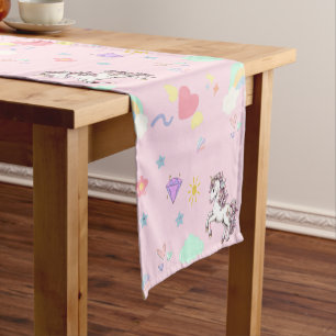 Chemin De Table Court Unicorne rose magique princesse fille d'anniversai