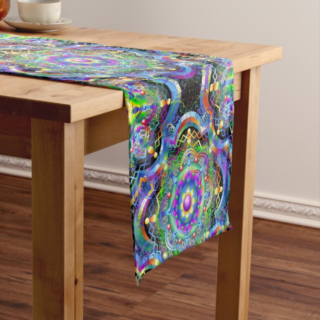 Chemin De Table Court Univers Mandala Couleurs Psychédéliques (In Situ)