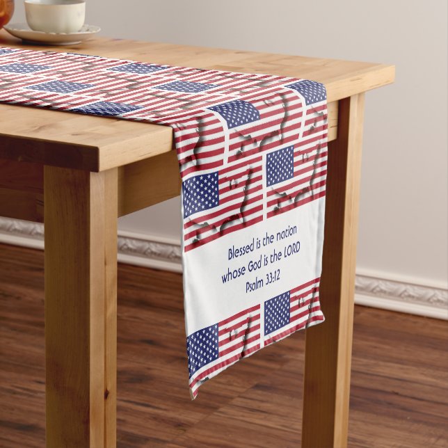 Chemin De Table Court USA AMERICAN Flag Map Écriture Customisée (In Situ)