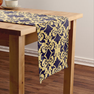 Chemin De Table Court Vaches Damask de la crème marine