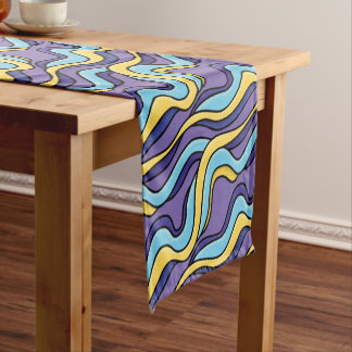 Chemin De Table Court Vagues colorées Motif Funky Retro moderne Abstrait