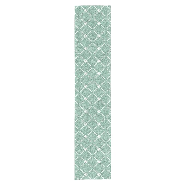 Chemin De Table Court Velvety Lattice Pattern in Mint Green (Devant)