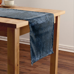 Chemin De Table Court Velvety Navy Damask   Bleu foncé Grunge Baroque