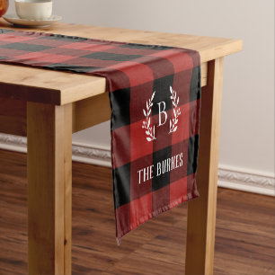 Chemin De Table Court Vérification rouge du monogramme de buffle | Fêtes