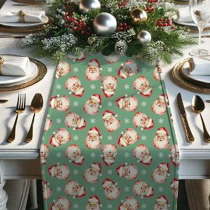 Chemin De Table Court Vert Noël Père Noël Rétro Vintage Noël