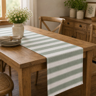 Chemin De Table Court Vert sauge rustique neutre rayé de style ferme cha