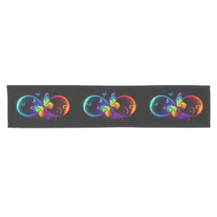 Chemin De Table Court Vibrant infinity with rainbow butterfly on black