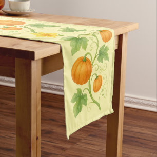 Chemin De Table Court Vin citrouille Avec Fleurs Frieze