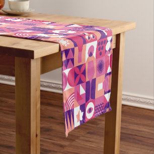 Chemin De Table Court Vin rose violet rétro Bauhaus Motif