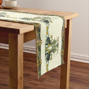 Chemin De Table Court Vintage Art Nouveau Peacocks & Fruits Frieze