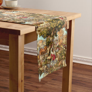 Chemin De Table Court Vintage époque victorienne 1890 Scènes pastorales