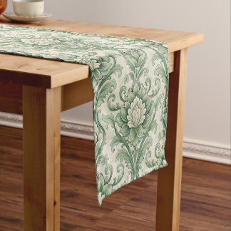 Chemin De Table Court Vintage green botanical pattern