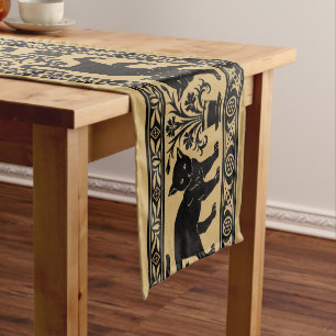 Chemin De Table Court Vintage Kitty Chats & Fleurs Frieze Motif