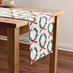 Chemin De Table Court Vintage Noël Berry Wreath Holiday