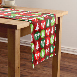 Chemin De Table Court vintage rétro Arbres de Noël et Vaches Motif