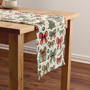Chemin De Table Court Vintage Rétro Pois de Noël Bows Motif