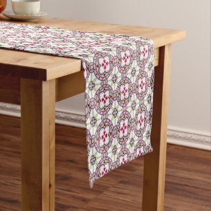 Chemin De Table Court Vintage rose rouge Barcelone Carreaux Fleur Ribbon