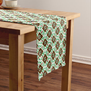 Chemin De Table Court Vintage Rouge Vert Blanc Barcelone Floral