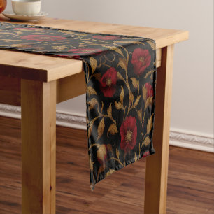 Chemin De Table Court Vintage William Morris Poppy Floral Rouge Or
