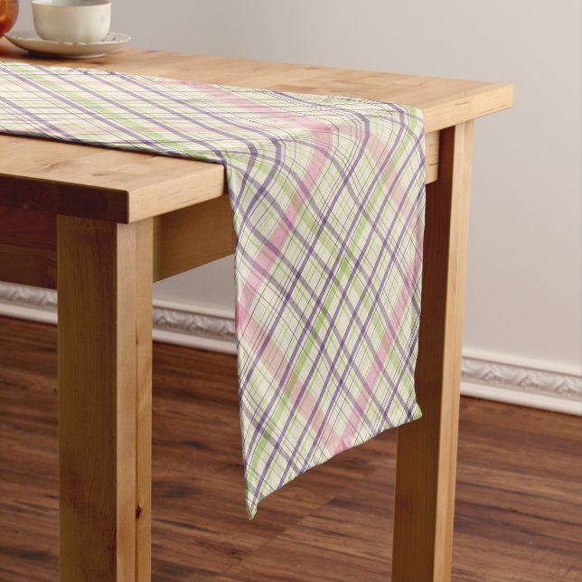 Chemin De Table Court Violet rose pourpre citron vert Plaid Motif (In Situ)