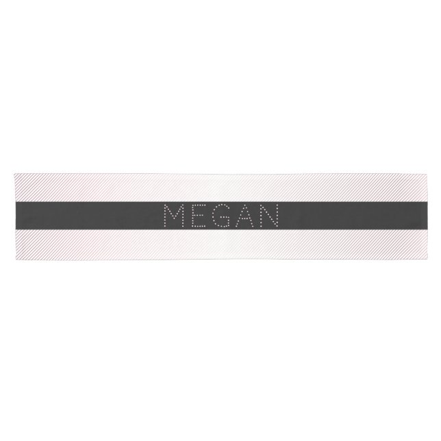 Chemin De Table Court Votre nom | Blanc fin et Rose subtil Ombre Stripes (Horizontal)