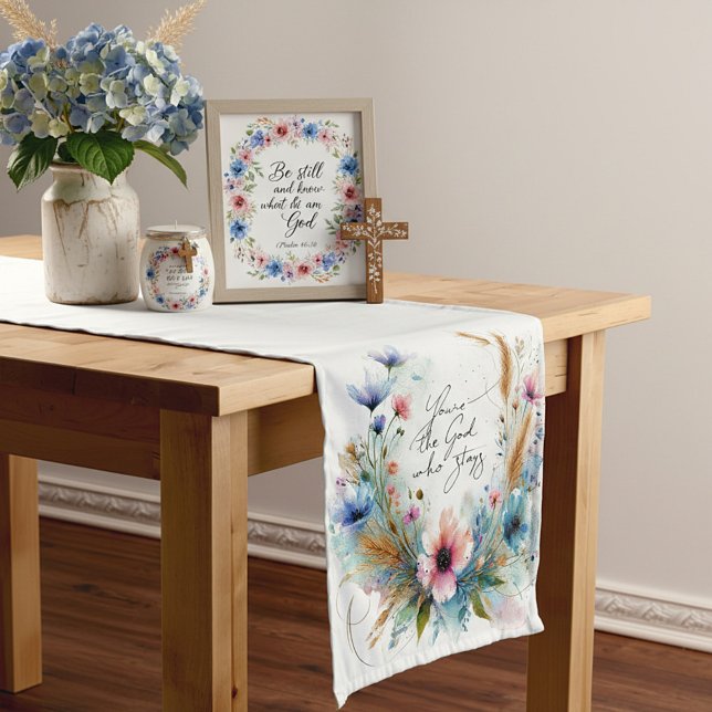 Chemin De Table Court Vous êtes le Dieu qui reste, floral aquarelle (Créateur téléchargé)