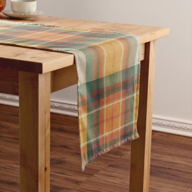 Chemin De Table Court Warm Autumn Harvest Tartan Plaid Pattern (In Situ)
