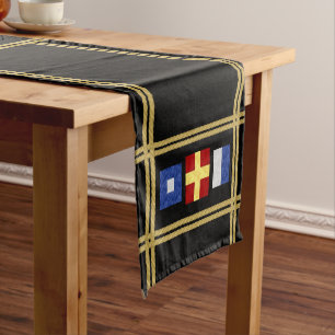 Chemin De Table Court Watercolor Nautical Signal maritime Flag monogram