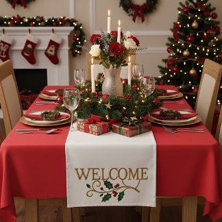 Chemin De Table Court Welcome holly christmas guest