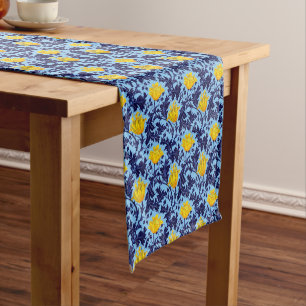 Chemin De Table Court William Morris Anemone, Navy, Sky Blue et Yellow
