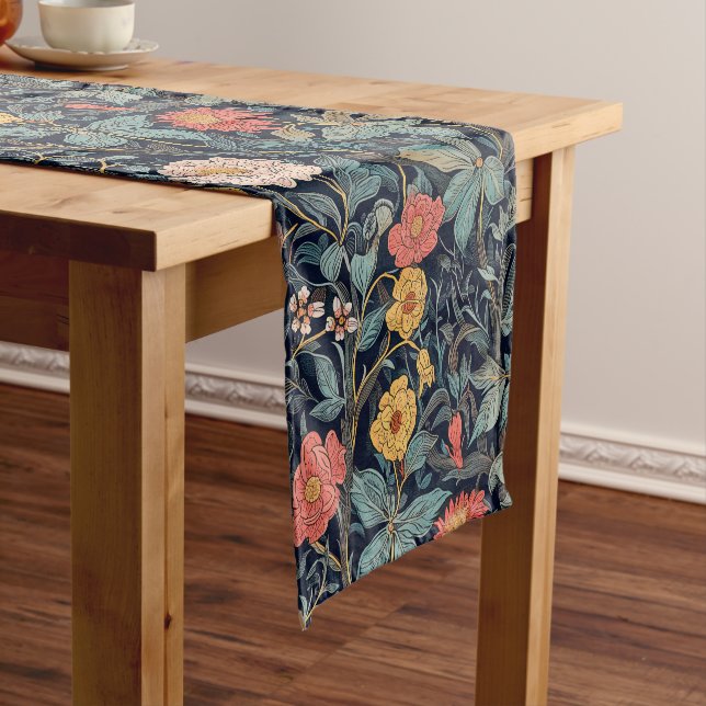 Chemin De Table Court William Morris Blue Teal Arts & Crafts Floral (In Situ)
