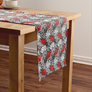 Chemin De Table Court William Morris Chrysanthèmes, gris et rouge