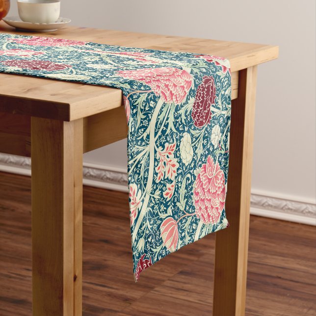 Chemin De Table Court William Morris Rose Gold Green Blue Floral Pattern (In Situ)