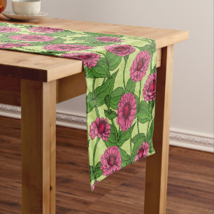 Chemin De Table Court Zinnias rose sur vert clair