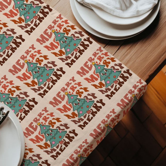 Chemin De Table Long 70s Christmas Runner Peace Love Pastel Décor (70s Christmas Runner Peace Love Pastel Décor)