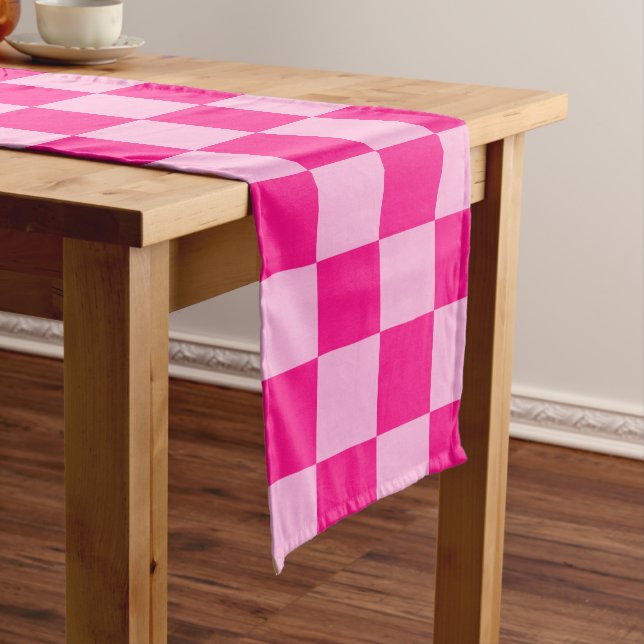 Chemin De Table Long à damiers carré léger rose chaud rétro géométrique (In Situ)