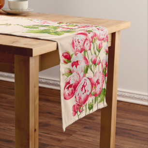 Chemin De Table Long Abondance de Rosy sur un coureur de table